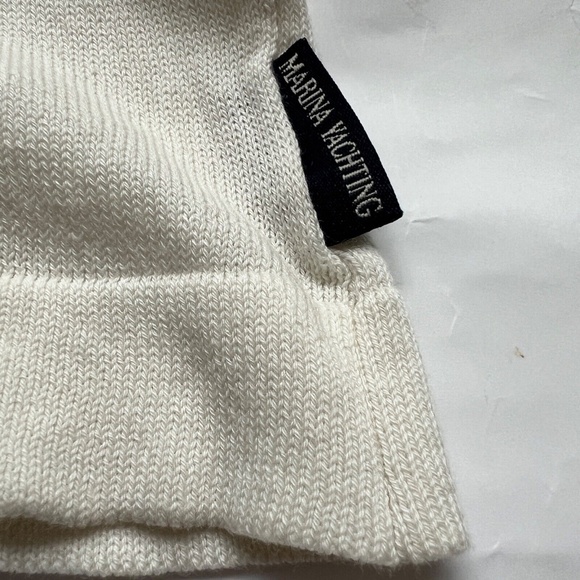 MARINA YACHTING Crew Neck Sweater Pullover Size L Off White Blue Striped Sleeve - Picture 5 of 7
